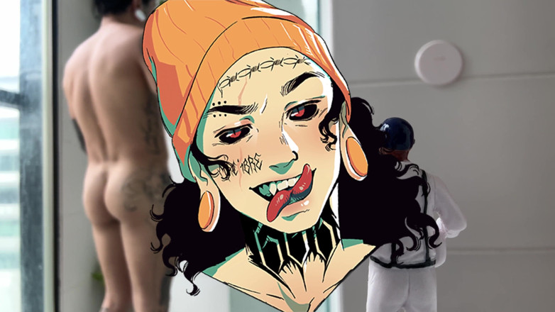 Dyavol: Giant wordt tijdens het douchen gezien door een klein mensje...