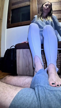 At the Mistress’s Feet.the Slave Worships Her Ballet Flats