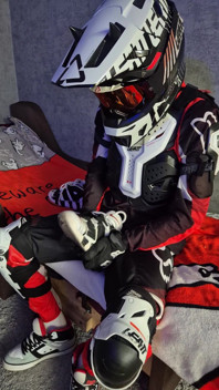 An Excited Guy in Motorcycle Gear Fucks His Sneakers