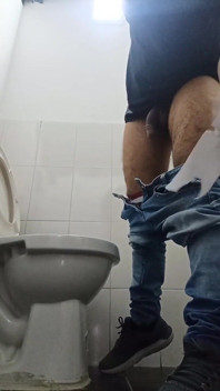 Masturbation and Urination in Street Bathroom