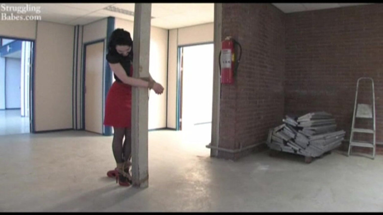 Submissed: Lady in red poleed Cleavegagged