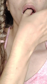 I Lick My Thin Fingers and Get a Large Portion of Cum on My Plump Lips.