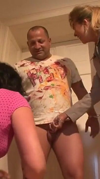 Sexy Tattooed Brunette Rides Pig to the Ground and Makes Him Cum on Tits