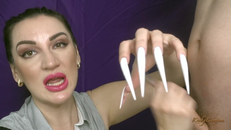 KinkyDomina: Super cumshot long stiletto nails handjob