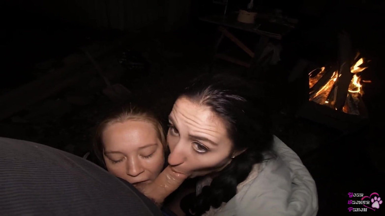 YSP Studio: FFM Threesome Sucking on the Backyard - Outdoor Double Blowjob - Oral...