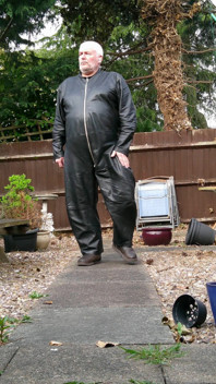 Leather Overalls in the Garden