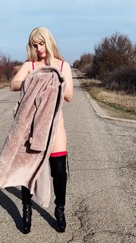 Little Whore Strips off Her Red Bodysuit on the Highway Part 3