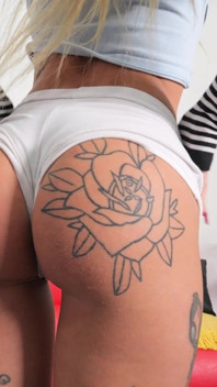 Perfect Round Ass Tattoo Babe and Huge Puffy Cameltoe!