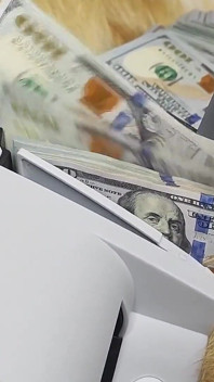 Findom: la dea del denaro conta il denaro e ti fa adorare la sua scollatura ed i suoi piedi