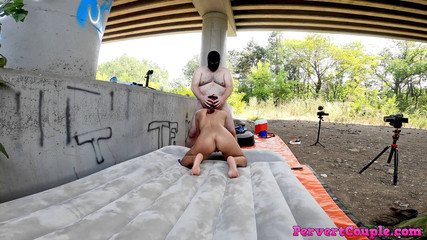 Pervert Couple: He is fucking my mouth and pussy outdoor