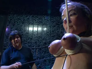 Humiliating tits squeezing dildo penetrated