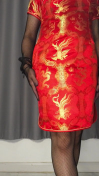 Sis-k pequeño body de rejilla ep1: vestido chino rojo