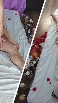 Amatör bir çiftle yatak odasında çılgın seks.