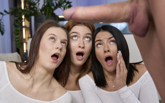 Only Tarts: Superb Teen Orgy - Three Girls Sharing One Big Cock
