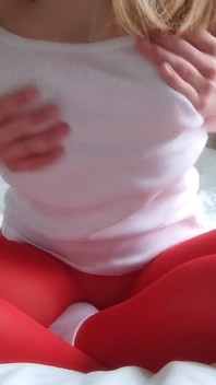 I Like to Tease You with My Red Pantyhose, White Socks and My Cute Sweet Boobs