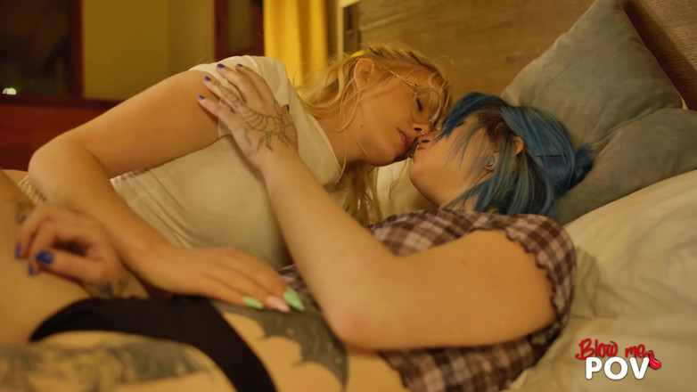 Blow me POV: Blow Me POV - Two Tattoed Girls Suck a Huge Dick