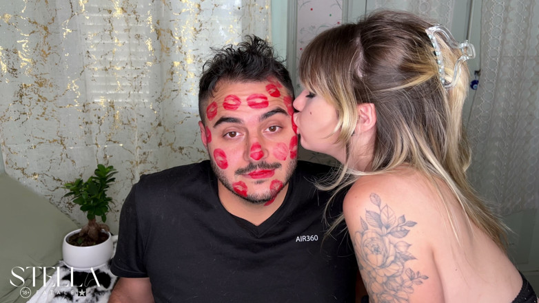 Stellafatale: Red Lipstick Kisses Cover His Entire Face
