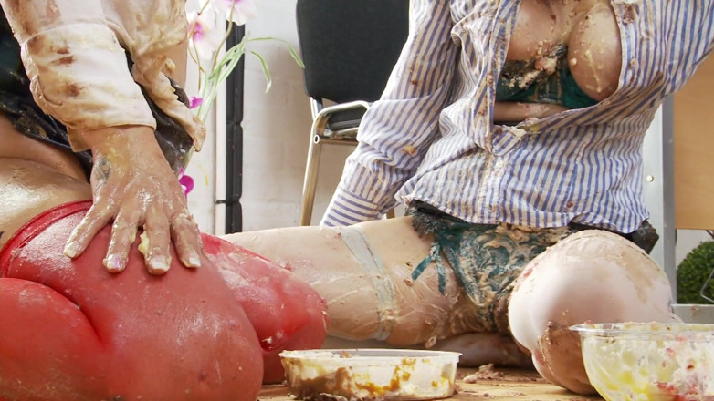 Sex Karma: Brunette and redhead sluts with a food fetish fuck on...