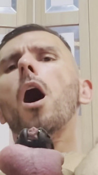 Sex Mashine Fucked My Male-pussy Till Cum Flowed Through the Chastity Belt