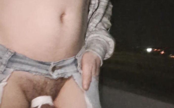 kinkygaynudist: 男同性恋裸体穿过高速公路桥