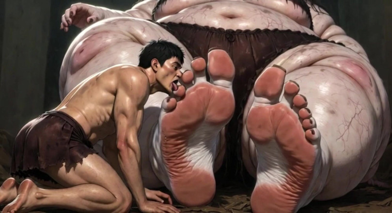 YOUR BEST FANTASY: Enorme obesa gigantessa bbw - schiava che lecca i suoi piedi...