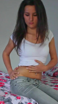 Skinny Brunette Strips and Touches Herself