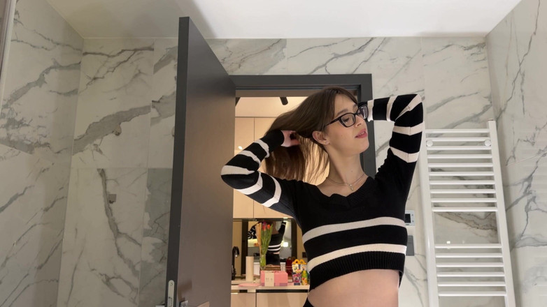 No panties TV: See Through Skirt and Red Thong She Takes off Turns...