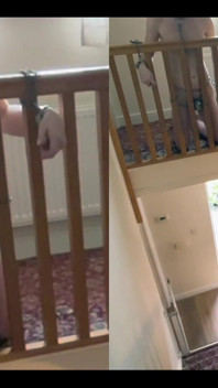 Left My Chastity Sub Chained Naked to the Bannister Upstairs on His Knees While I Went Out for a Coffee with the Girls.