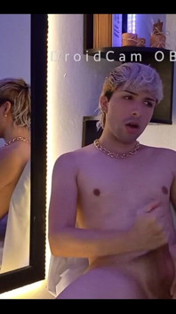 Blond Twink Stroking His Huge Uncut Cock on Webcam