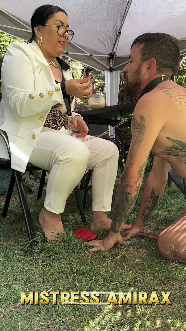 MistressAmiraX: Il mio posacenere umano nel cortile - padrona sempre in controllo