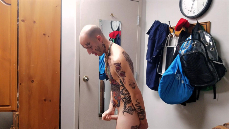 Straight ish Jake Grand: Face Tatted Dildo Fucking