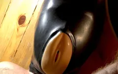 Latex Mask Filled with Sperm From His Cock!