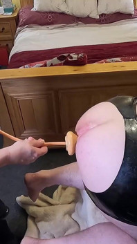 Big Tits Pvc Femdom Stretched Out His Ass with Some Huge Toys!