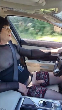 Mature Crossdressing Sissy Slut Driving Fully Exposed