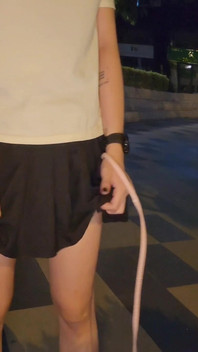 Caged Sissy with Anal Toy Walking the Cat