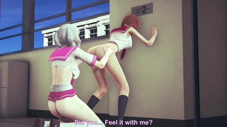 Waifu club 3D: Gadis menjilati memek teman berambut merah di koridor kampus