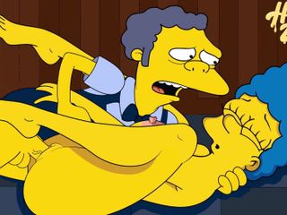 Hentai ZZZ: Los Simpson - Homer atrapa a Marge engañándolo con Moe