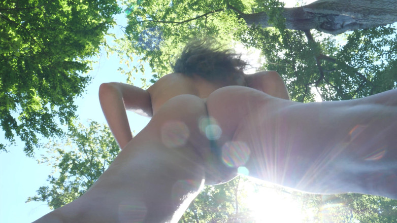 Peaches and Bananas: Young student Nela outdoor pussy close-up