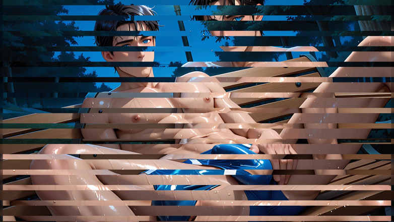LustMen: Swim Team Captain Solo Slow Strokes on Park Bench at...