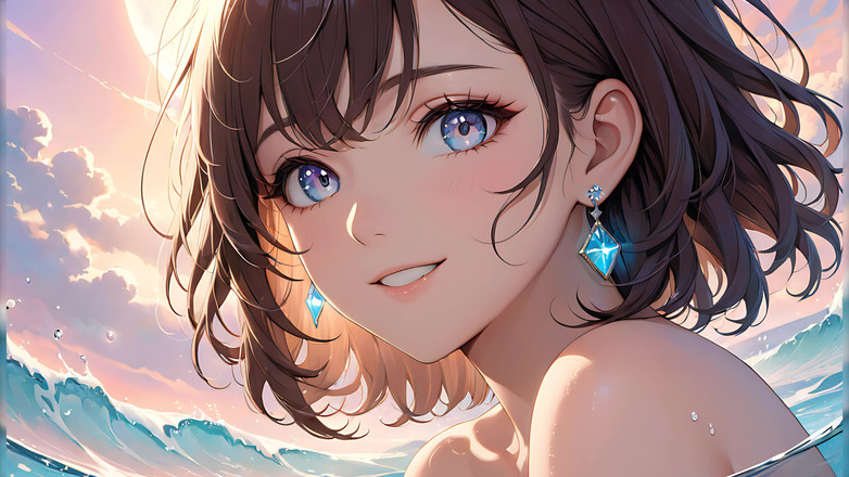 LustRender: Pastelové odrazy: krásná mladá žena s měkkým nebem v očích