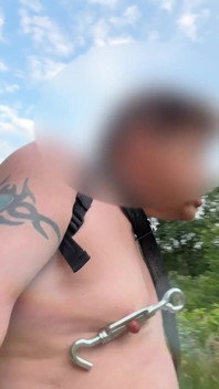 Walking Naked in Park.. with Nipple Clamps and Ballstretcher