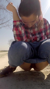Shy Teen Pee on a Dirt Road