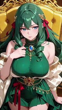 Green Queen on the Golden Throne! Lazy Seduction in a Silk Gown, What Secrets Hide Beneath?
