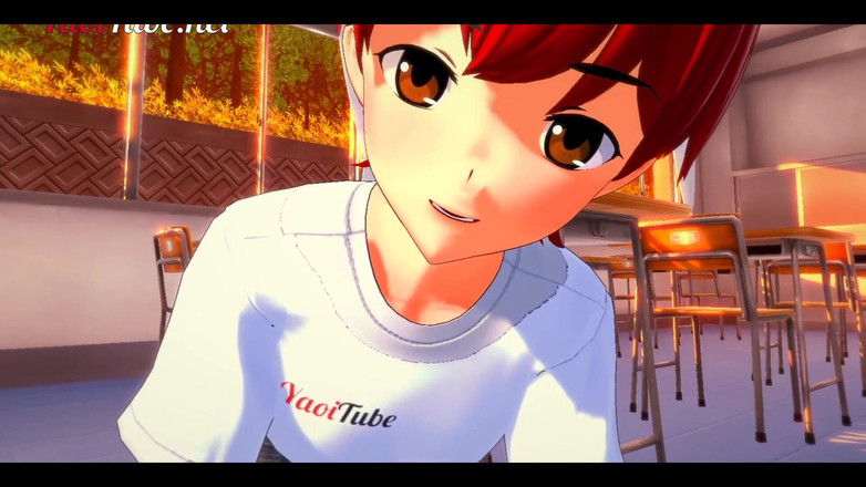Yaoitube: Yaoi Hentai 3D - Shiro &amp; Naruto [yaoitube Mascot] 크램피와 함께하는 교실에서의 핸잡과 애널 - 게이 애니메이션 포르노