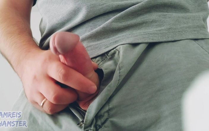 Amreis: Masturbation - Pre-cum and Sperm. Orgasm in Shorts at Work.