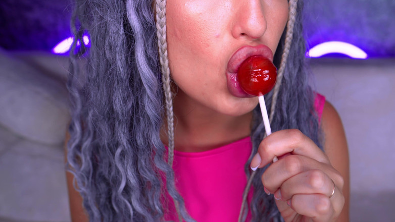 AnGelya G: Cute Girl Sucks and Caresses Herself with a Lollipop