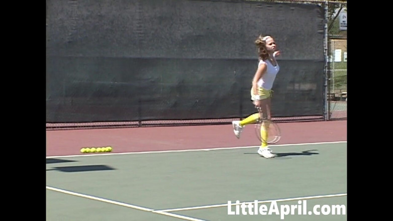 Little April: Sexy Teen Girl Little April Playing Tennis