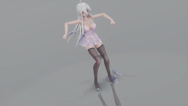 MikuMotion: Mmd hnědyoké dívky; Čiré šaty; Průhledné podpatky; Černé punčochy