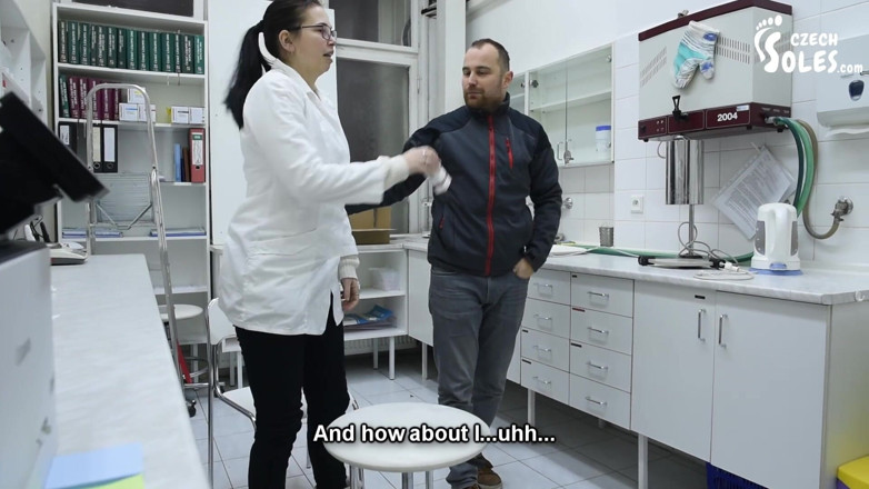 Czech Soles - foot fetish content: Man Worships Big Bare Feet of One Cute Pharmacist
