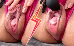 Mijn romige poesje in satijnen slipje zwelt op van vibrator, toont haar binnenkant en kloppend tijdens een orgasme close-up